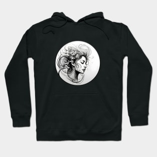 Surreal Woman's Portrait with Swirling Abstract Motifs Hoodie